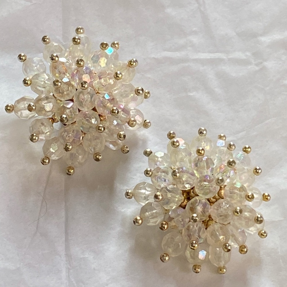 Iridescent Beaded Statement Starburst Earrings
